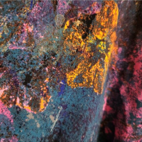 Catherines Blue Gold Abstract Floral Long Sleeve Button Up Blouse, Plus Size 4X - Picture 7 of 8